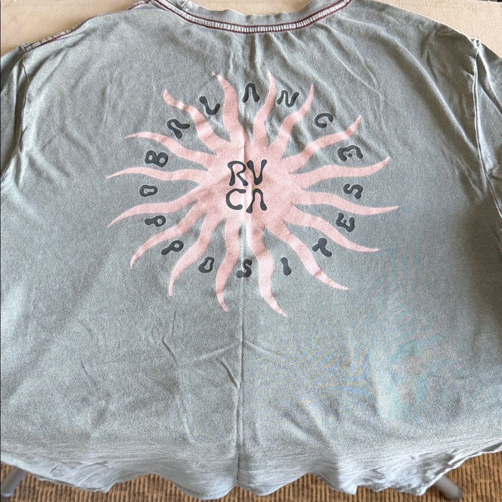 RVCA Men's Olive Short-Sleeve Graphic Tee with Pink Sun Motif - Picture 2 of 6